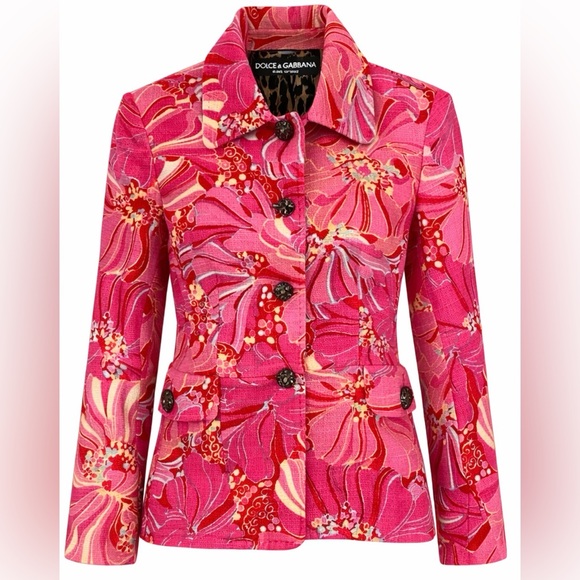 Dolce & Gabbana Jackets & Blazers - Vintage Dolce & Gabbana Pink Hibiscus Floral Blazer Cotton Linen IT 40 US 4